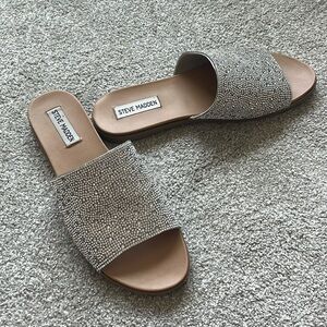 Steve Madden silver slides with rhinestones. Size 9M